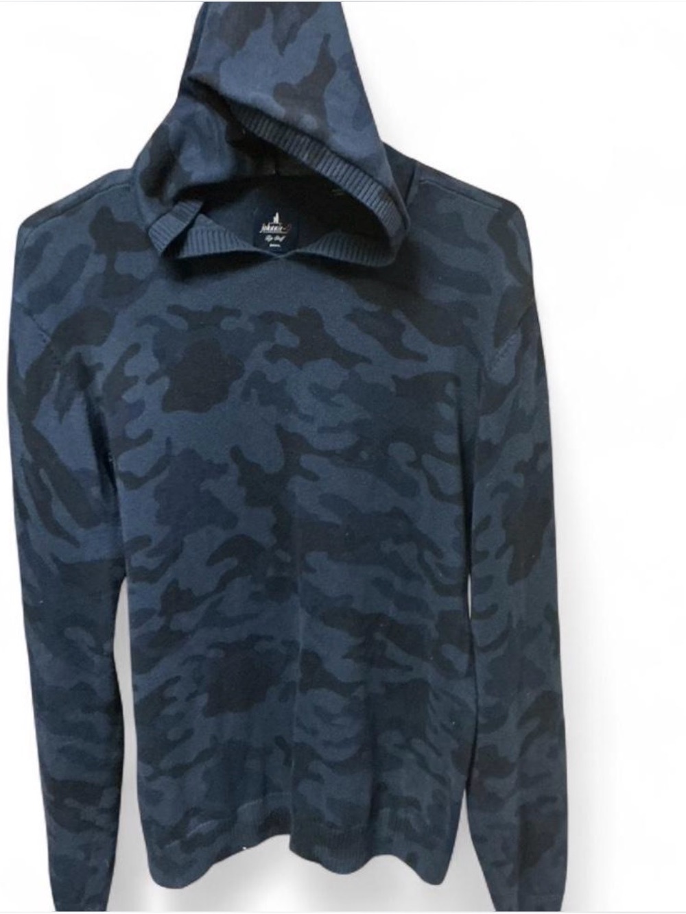 johnnie-O Men's Navy and Black Camo Hooded Knit Sweater
